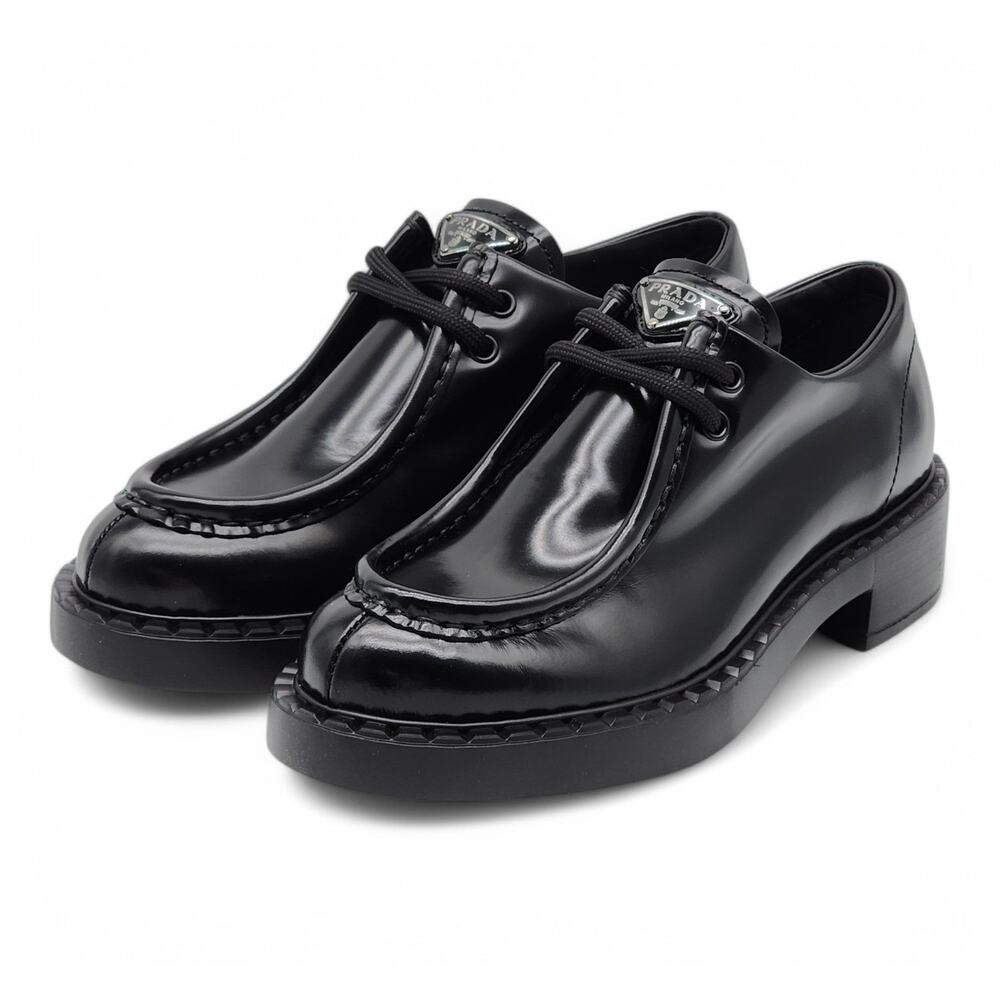 Prada Triangle Logo Lace-Up Shoes - Brushed Leather - Black 36 6US $1200 - Picture 2 of 9